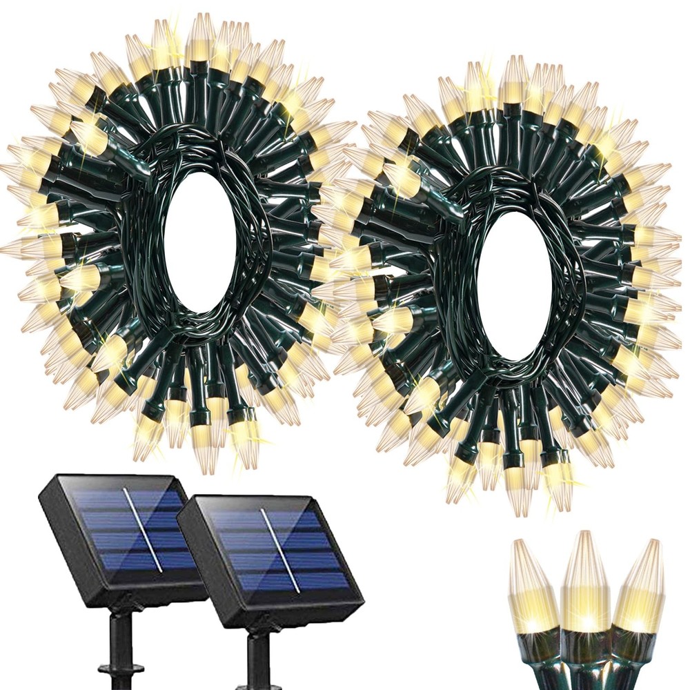 2 Pack Solar String Lights for Outside, 200 LED 80ft Total Solar Powered Stri...