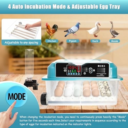 36 Egg Incubator with Humidity Display, Egg Candler, Automatic Egg Turner, for H