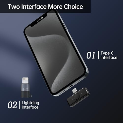 Wireless Lavalier Microphone for iPhone/Android, 2 TX + 1 USB C 2TX + 1RX