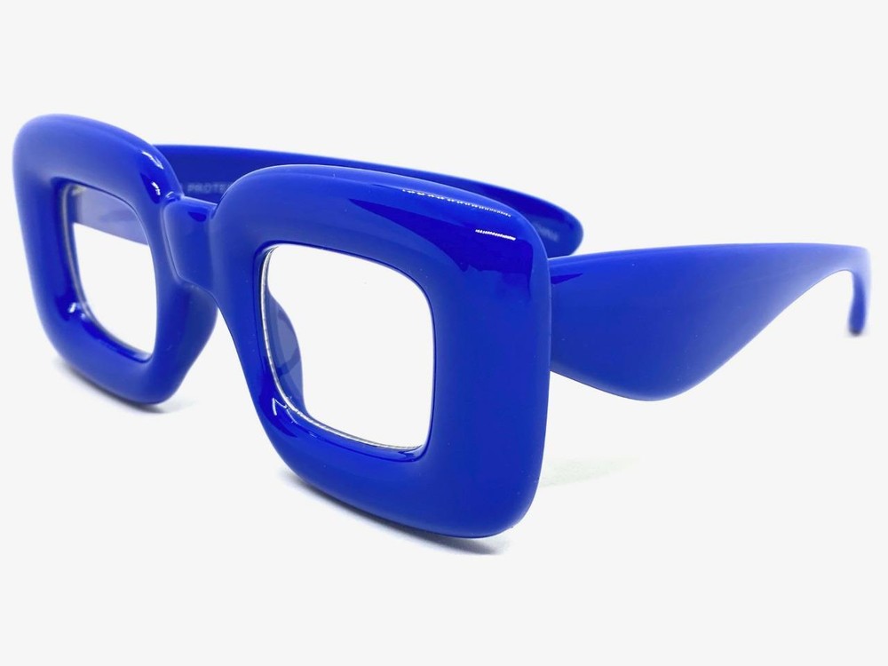 Oversized Exaggerated Retro Clear Lens EYE GLASSES Large Super Thick Blue Frame
