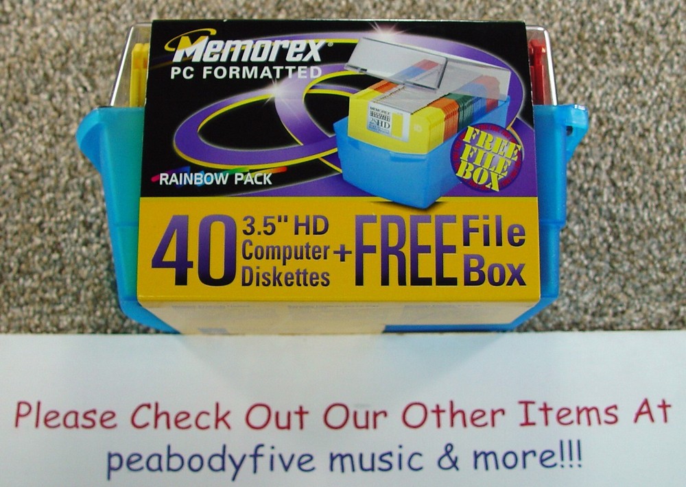 MEMOREX PC Formatted 3.5" HD Computer Colored Diskette + File Box 40 Pack NEW  †