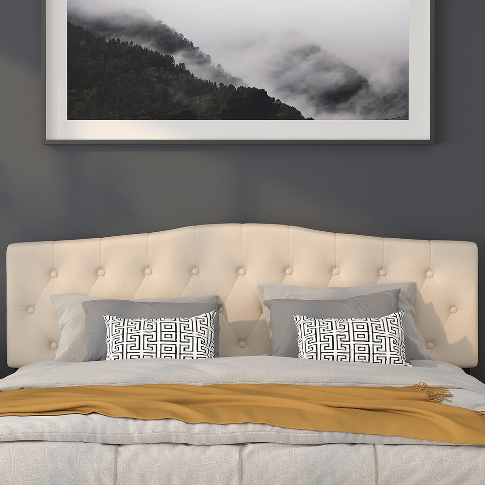 Beige King Size Tufted Upholstered Headboard - Cambridge Collection