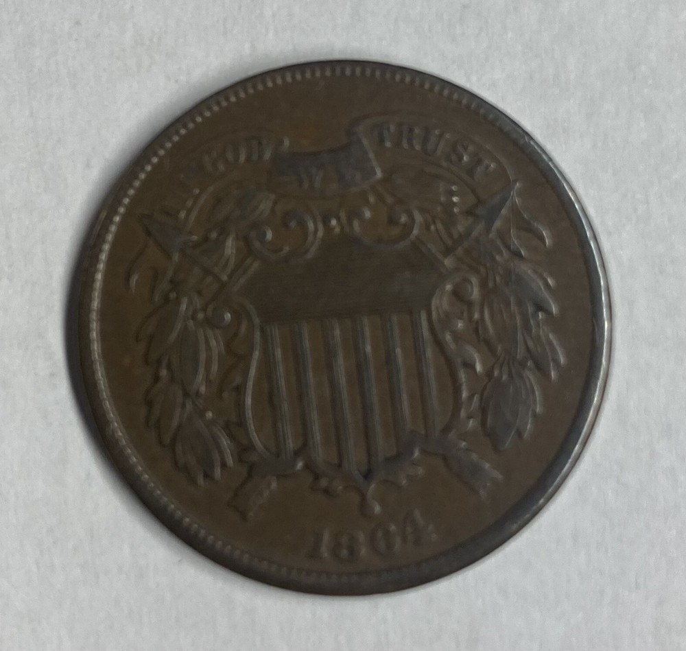 (I) 1864 Large Motto 2C Two Cent Piece