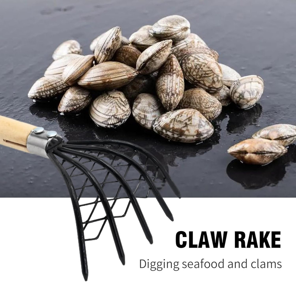2 Pcs Claw Rake Hand with Basket, Clamming Claws with Mesh Net Oyster Shell Digg