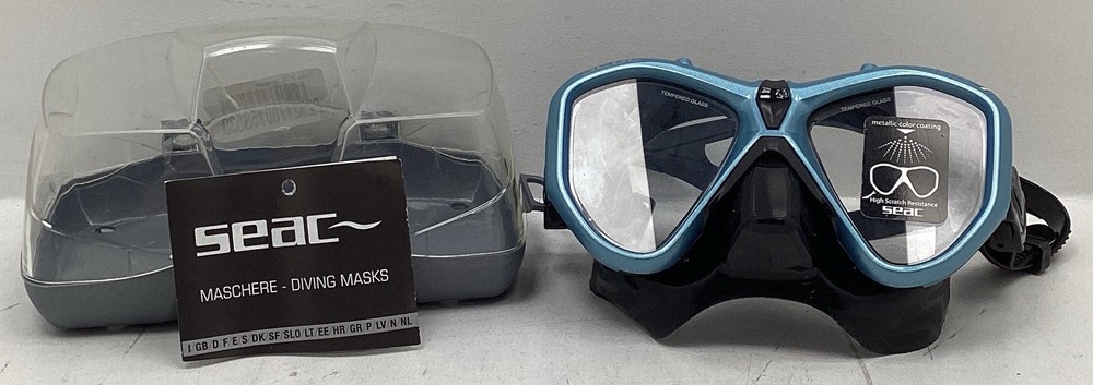 Seac Italia Dive Mask (Black/Light Blue) Tempered Glass High Scratch Resistance