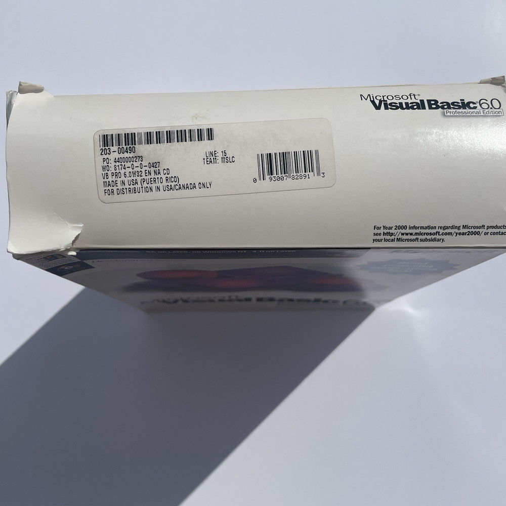 Microsoft Visual Basic 6.0 Professional Edition Pro 6 203-00490 Full Retail