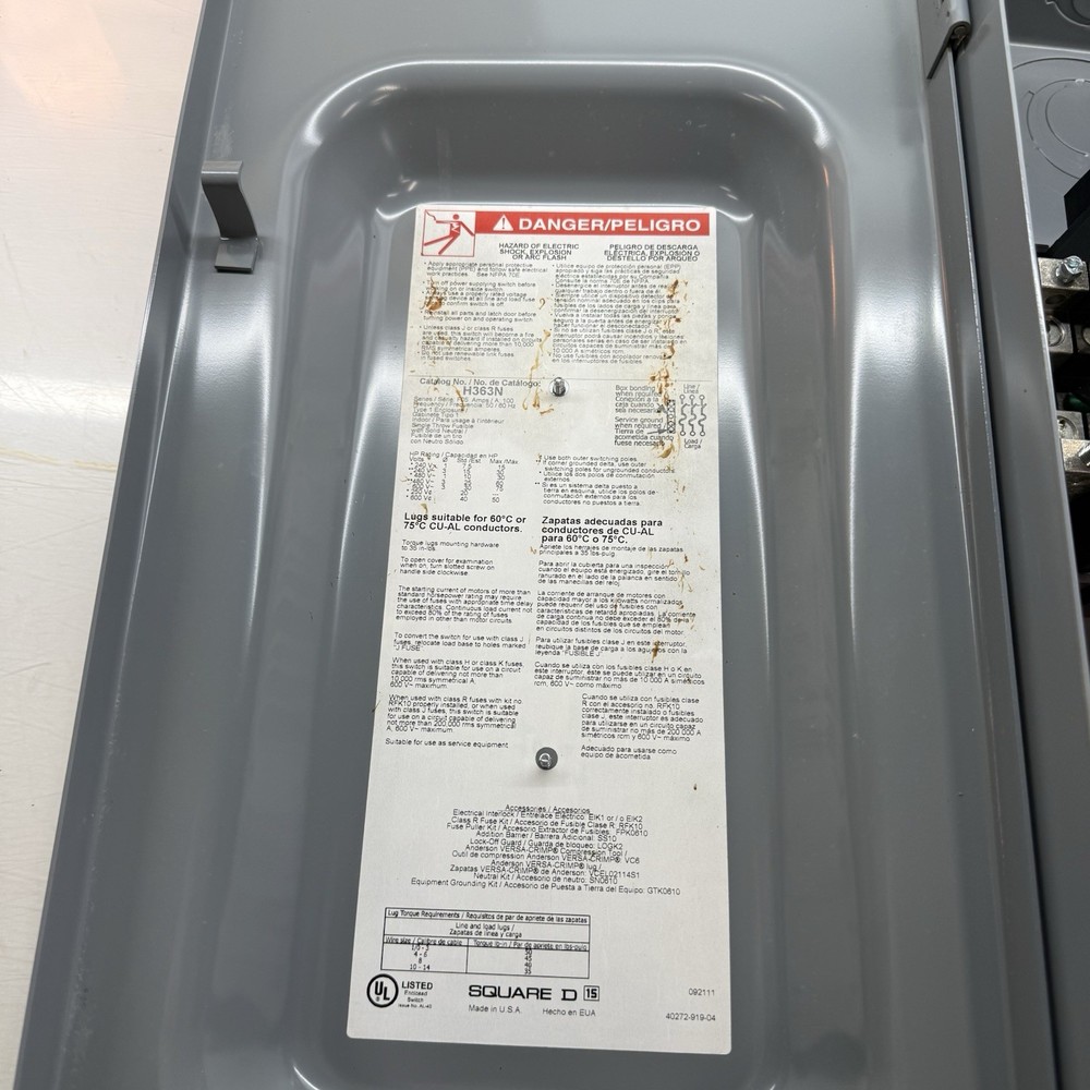 Square D H363N 100A Heavy Duty Safety Switch
