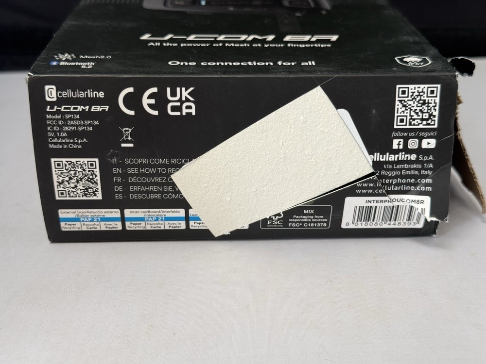 Interphone U COM 8R Motorbike Mesh Bluetooth Intercommunication System Black