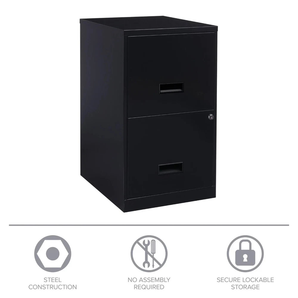 Space Solutions 18" Deep 2 Drawer Letter Width Vertical File Cabinet, Black