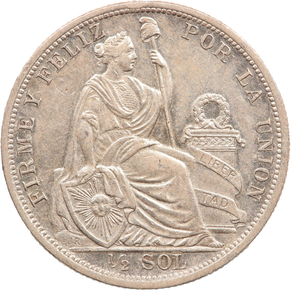 1907 PERU LIMA 1/2 HALF SOL SILVER COIN