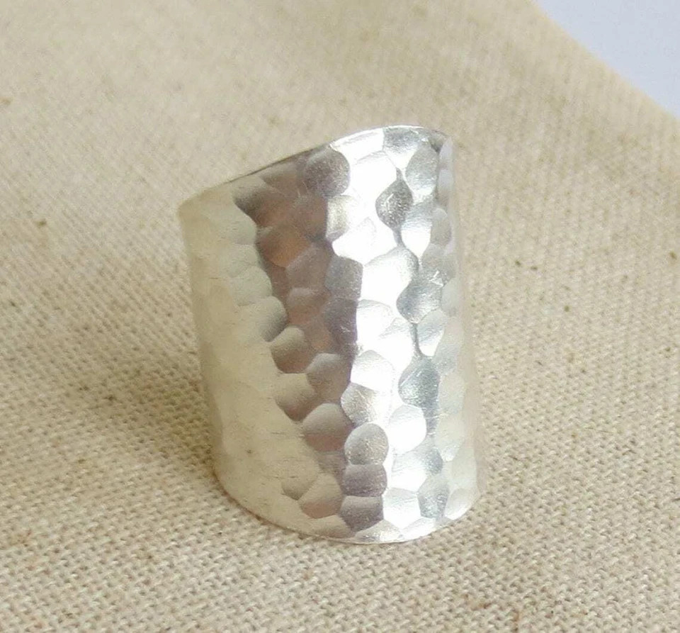 Solid 925 Sterling Silver Long Hammered Band Ring & Handmade Ring All Size R-148