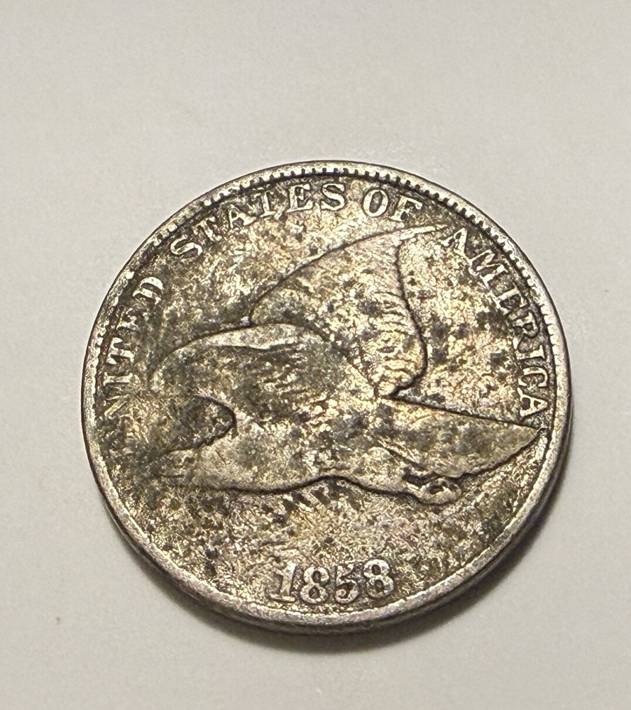 1858 Flying Eagle Cent Large Letters Penny With Feather Lines