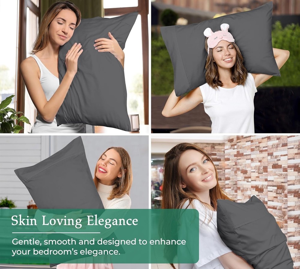 Elegant 2-Piece Queen Pillowcase Set - Wrinkle Resistant, Soft Grey Microfiber