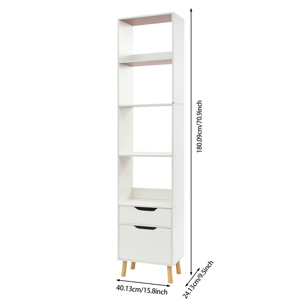 Bookshelf Display Organizer Floor Standing Bookcase Storage Rack with Drawers