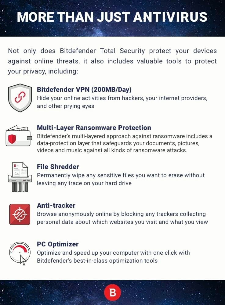 Bitdefender Total Security 2025 - 2 Years 3 Devices + Daily VPN