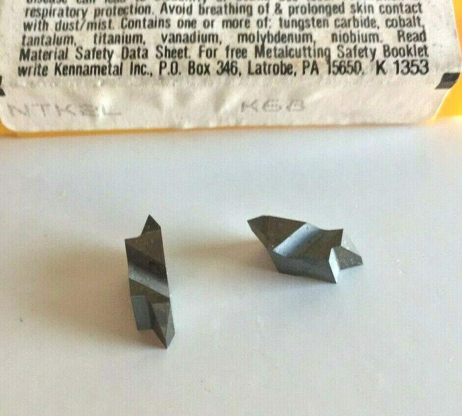 KENNAMETAL NTK2L THREADING KC68 INSERTS...(5) INSERTS AS SHOWN.