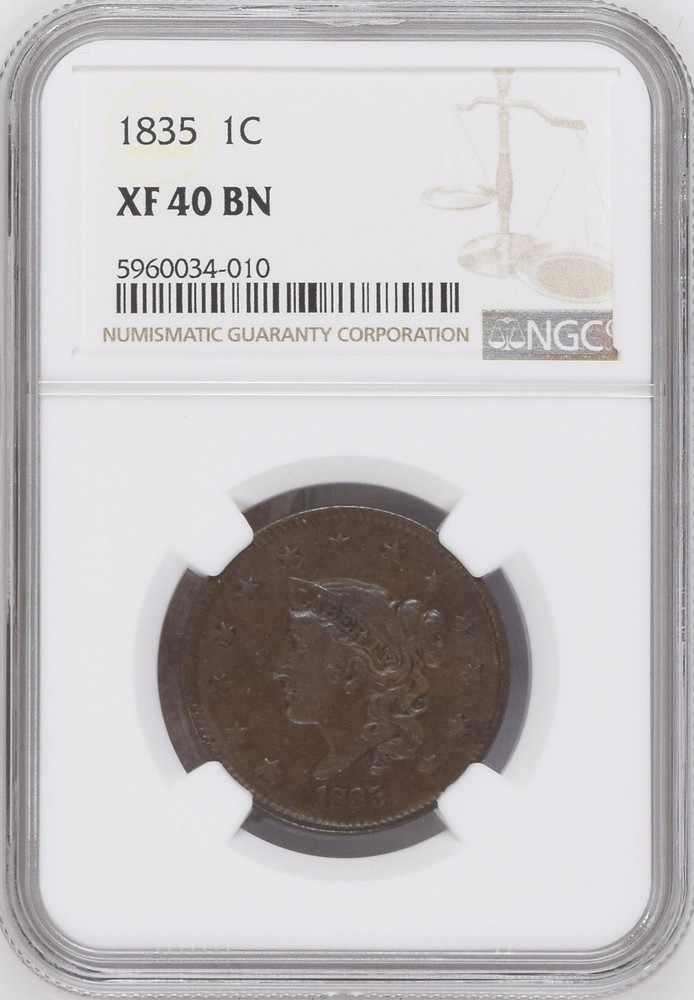 1835  Coronet Head Large Cent NGC XF-40BN