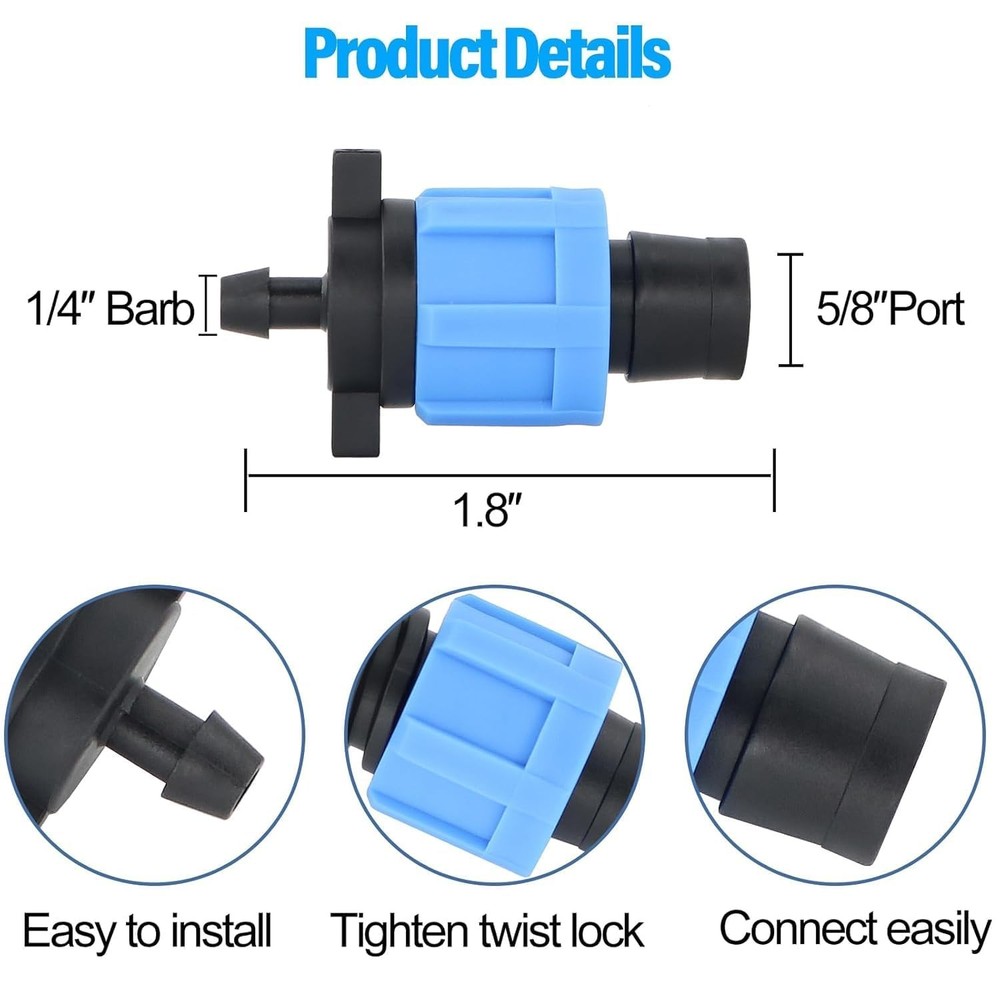 105PCS 5/8" Drip Irrigation Tape Connector Fitting Kit Include 50PCS Connecto...