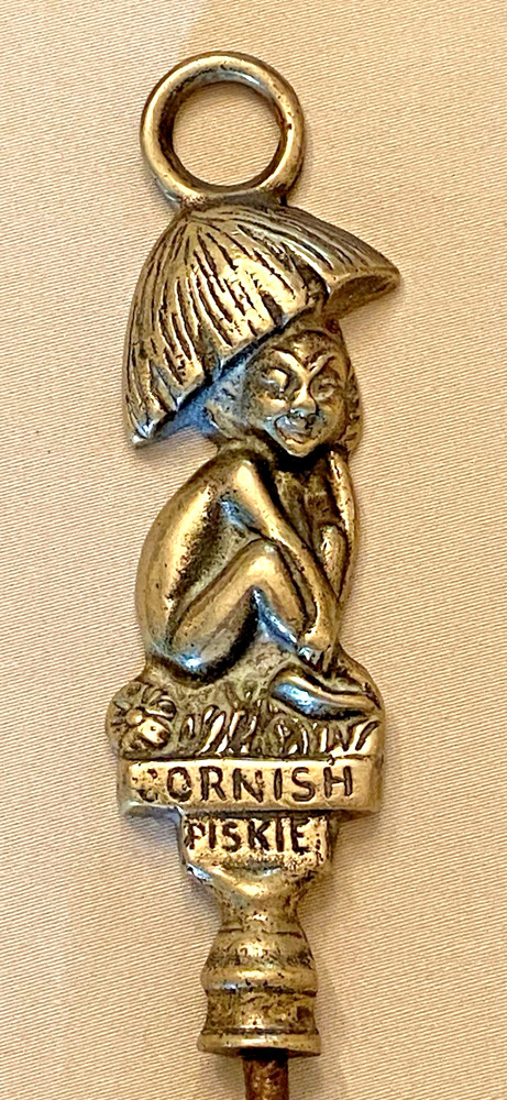 Antique 1920s British CORNISH PISKIE CORKSCREW Brass Goblin Pixie under Mushroom