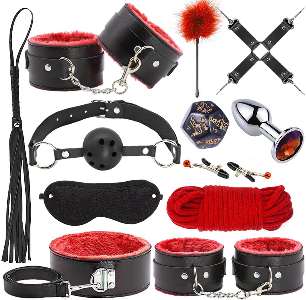 12-Piece Couples Bondage Kit with Adjustable Restraints and Soft Collar