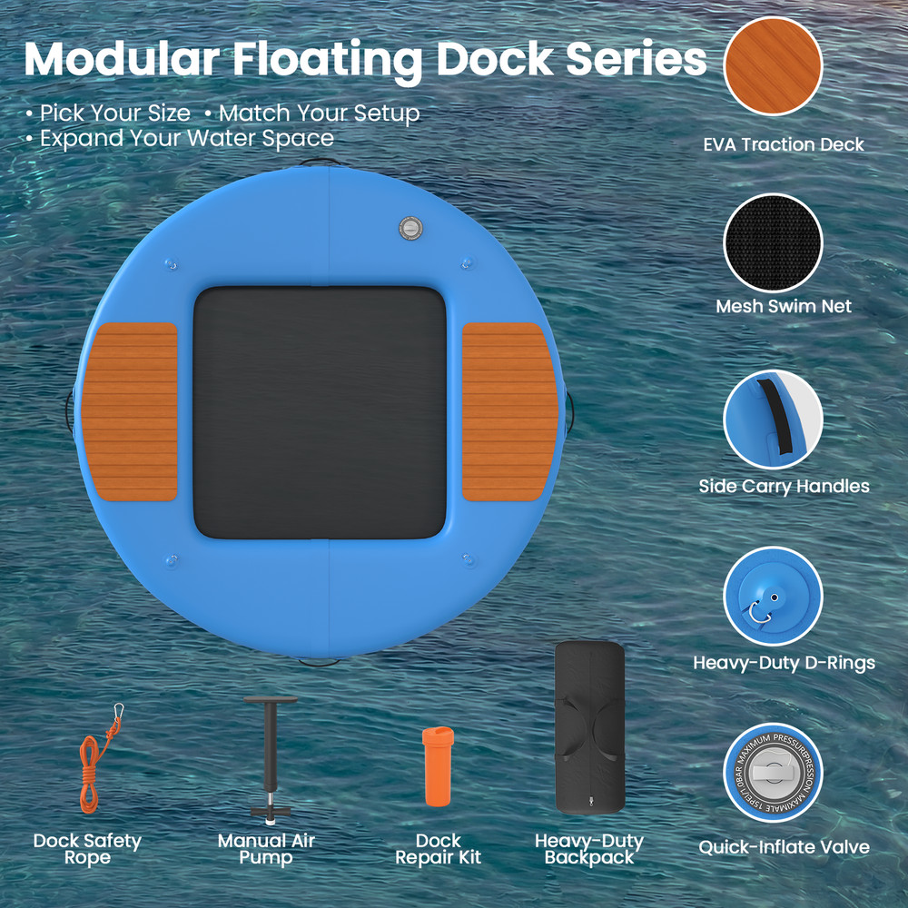 8ft Inflatable Floating Platform, Mesh Swim Net, EVA Deck, 6in Thick
