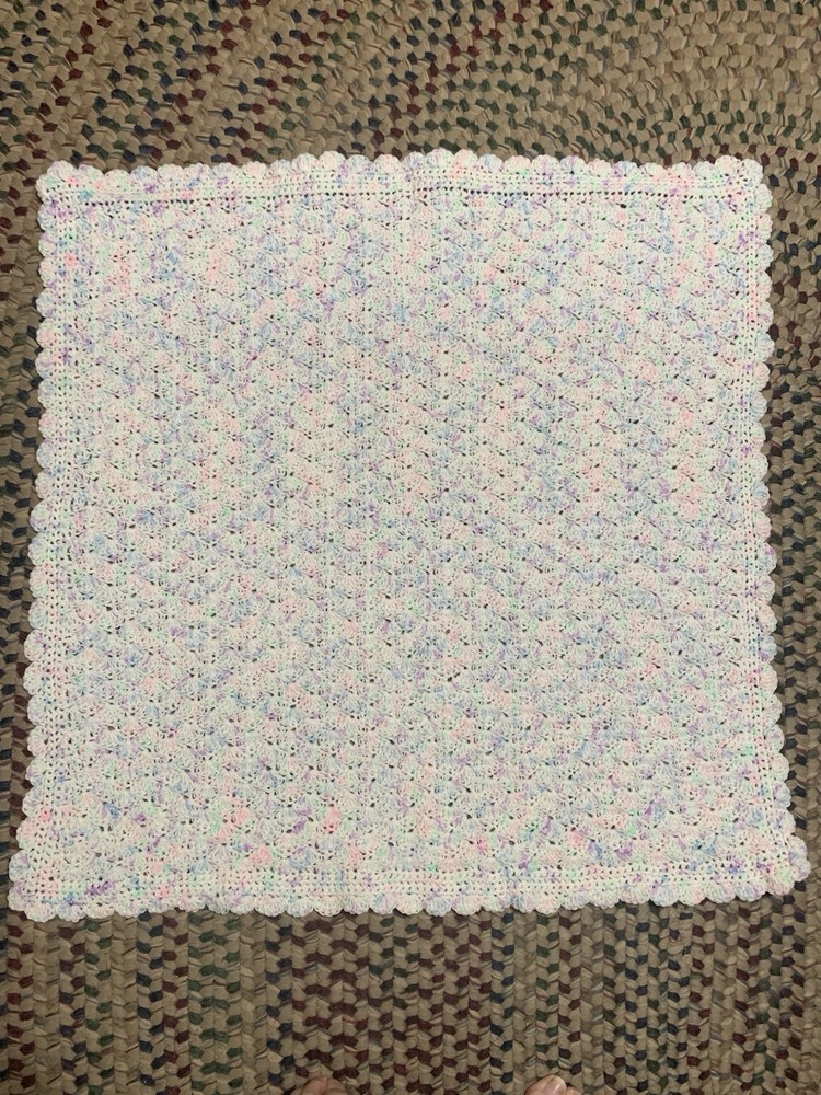 Handmade Crocheted Baby Blanket & Hat - Pastel Shells