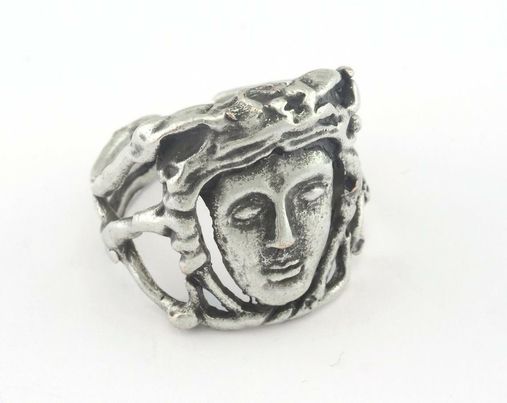 Face Adjustable Ring Antique Silver plated brass 19mm 9US inner size Adjust 3248