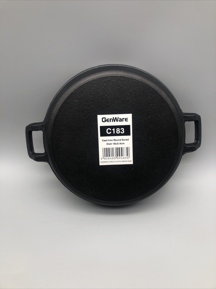 Genware C183 Mini Cast Iron Round Eared Dish Double handle 18cm x 3.4cm black...