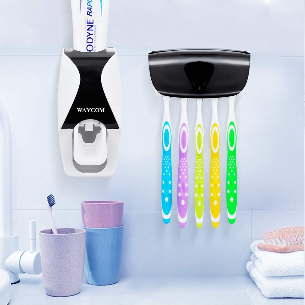 WAYCOM Dust-Proof Toothpaste Dispenser Squeezer Kit (Black) Black