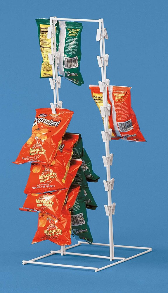 Spring Clip Rack Countertop Chips Candy Snacks White Metal Double Sided
