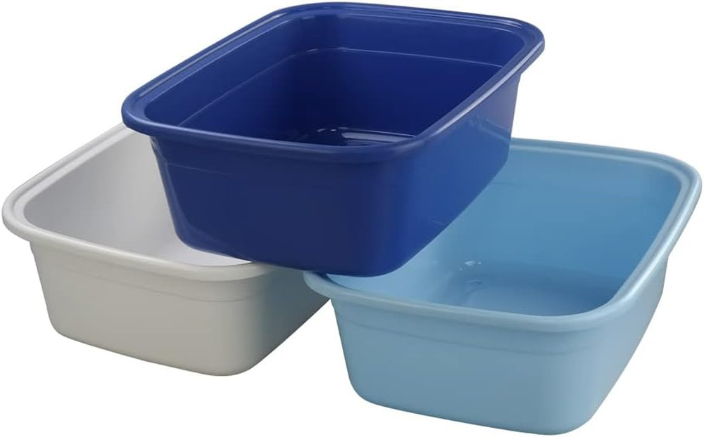 16 Quart Plastic Kitchen Dish Pan Basin Sink, 3 Packs