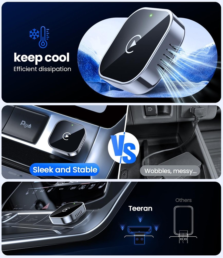 Wireless CarPlay Adapter & Android Auto Dongle, Fast Auto-Connect, Compact Plug
