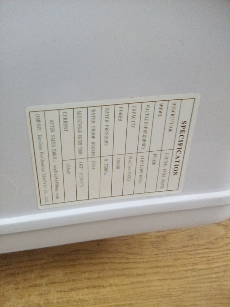 Feelrogast FEH30 Electric Tank Water Heater 8 Gallon Wall Or Floor Mounted