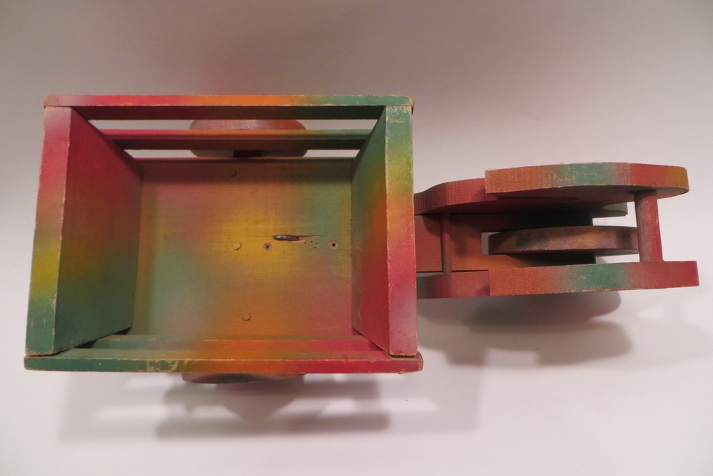 Vintage Easter Bunny Rabbit Cart Wood Pull Toy