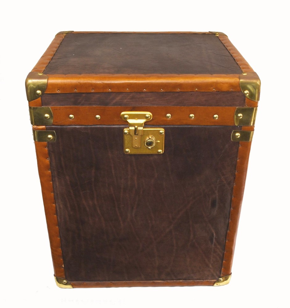 Single Steamer Trunk Box Leather Side Table
