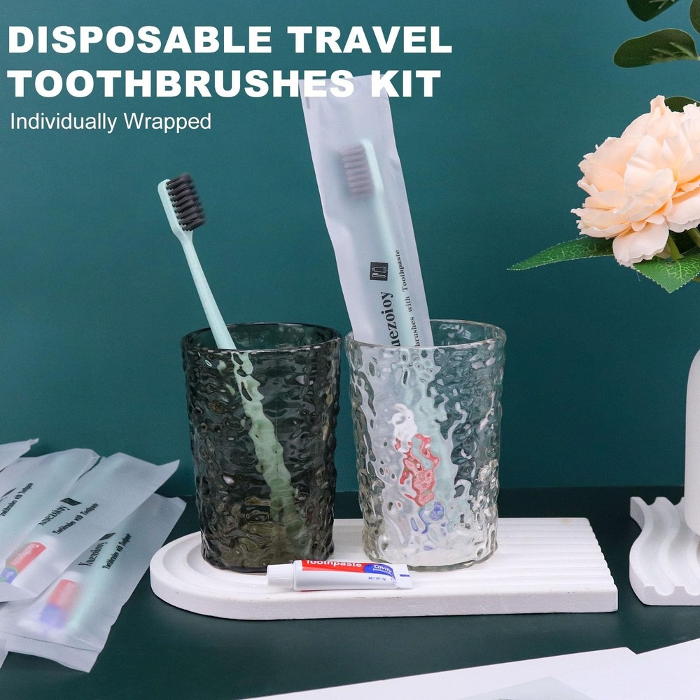 Disposable Toothbrushes with Toothpaste,30 Pack Green Individually Wrapped Di...