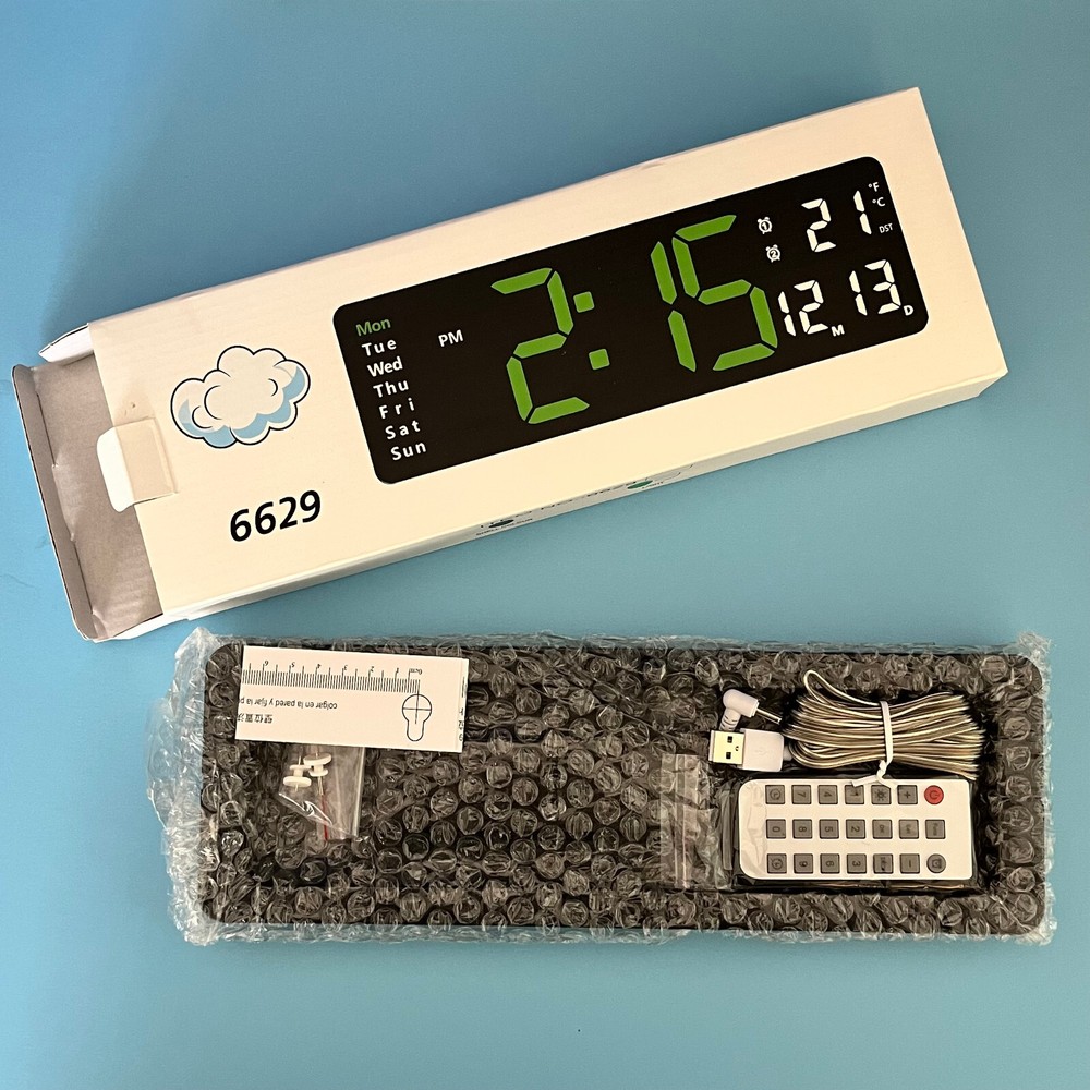 Digital Green LED Alarm Desk Clock with Remote Control - Daylight Saving Time
