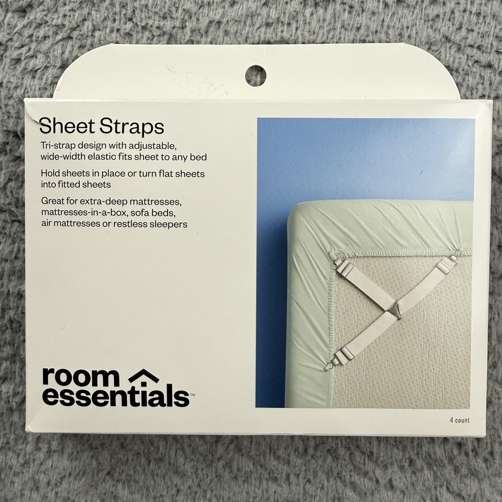 Room Essentials Sheet Straps 4 Count White Adjustable Elastic Sheet Grippers