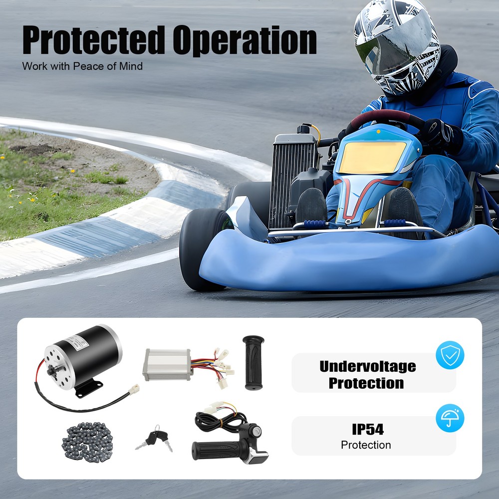 1000W Brushed Motor Kit w/Controller and Throttle, 48V DC Permanent Magnet Motor