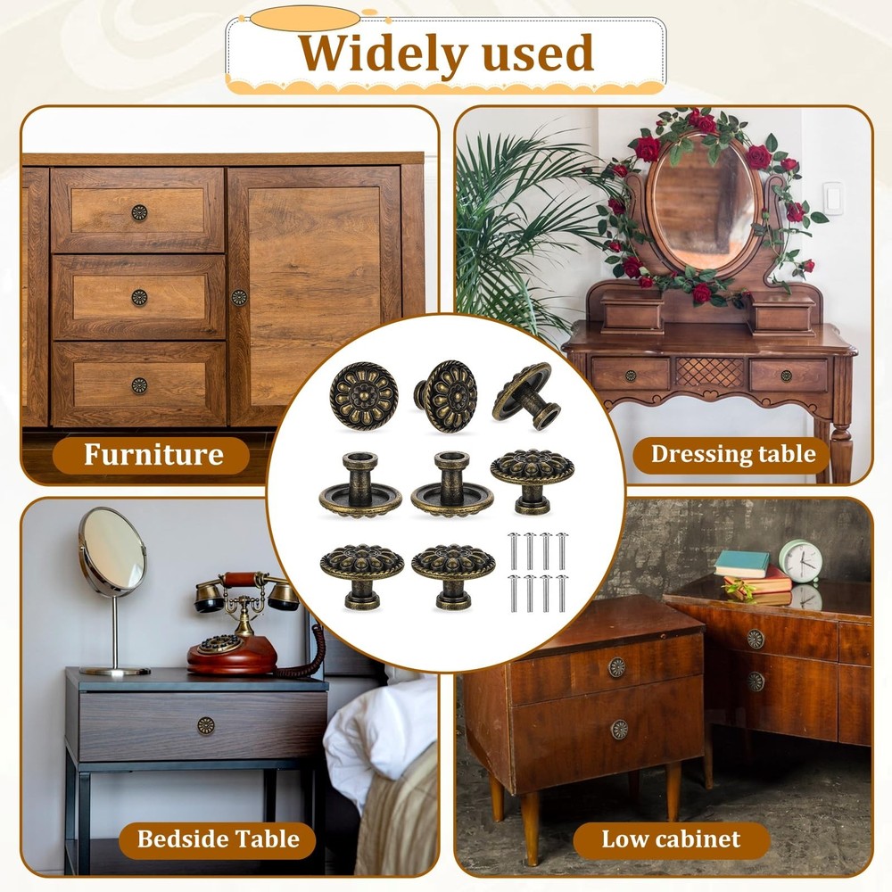 JJUNW 8 Pack Antique Brass Drawer Knobs, Vintage Dresser Drawers Knobs, Solid...