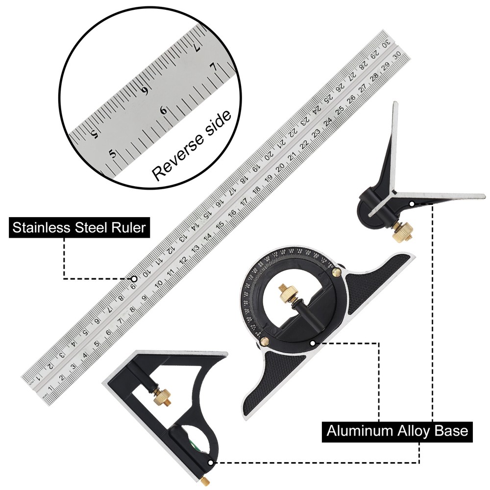 12 Inch Adjustable Sliding 90 Degree Angle Ruler Multi-Function Combination