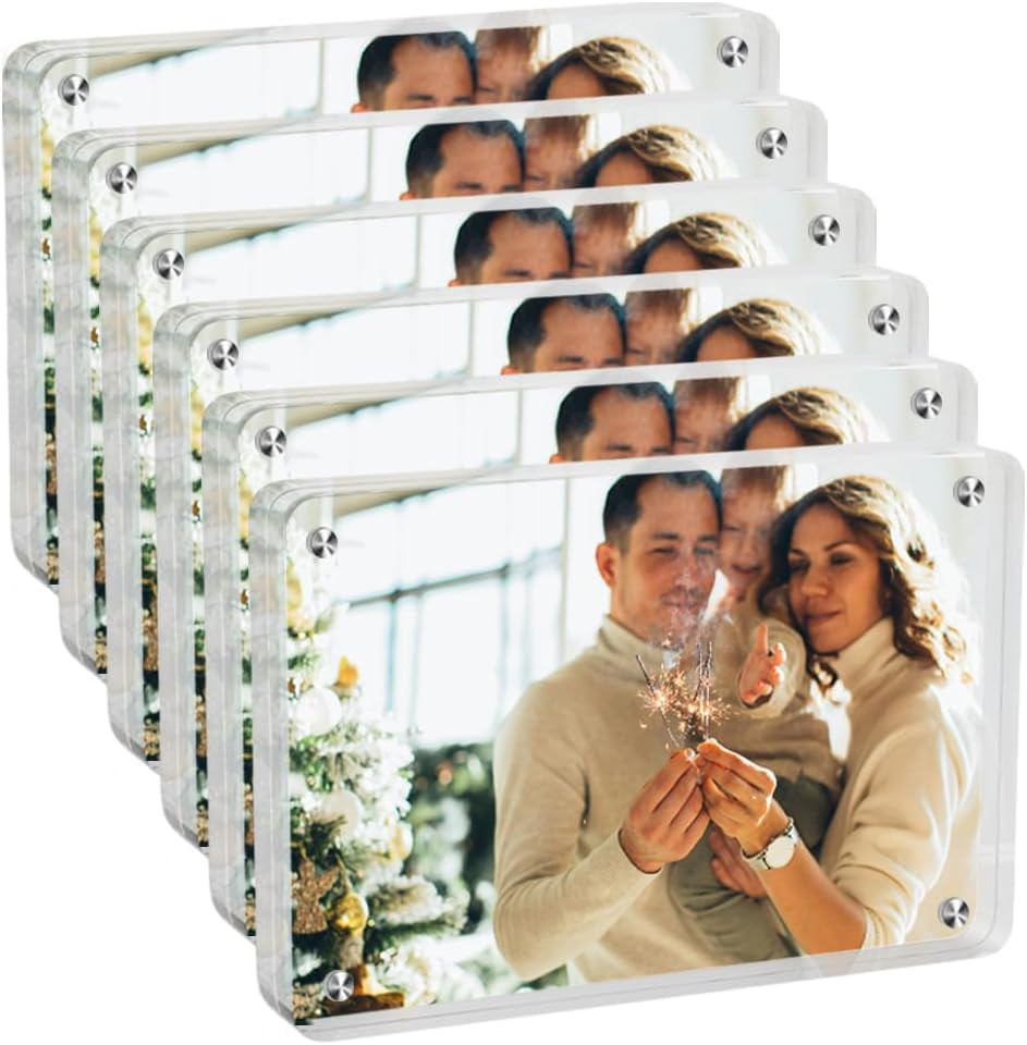 Magnetic Picture Frames for Refrigerator 4X6, 6 Pack Double-Sided Frames Clear R