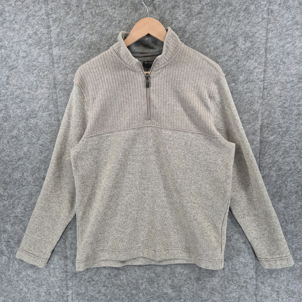 Van Heusen Quarter Zip Sweatshirt Men L Grey Flex Pullover Jumper