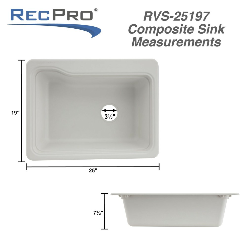 RV Composite Sink 25 x 19" Single Basin RV Sink Black or White Kitchen Wash Sink