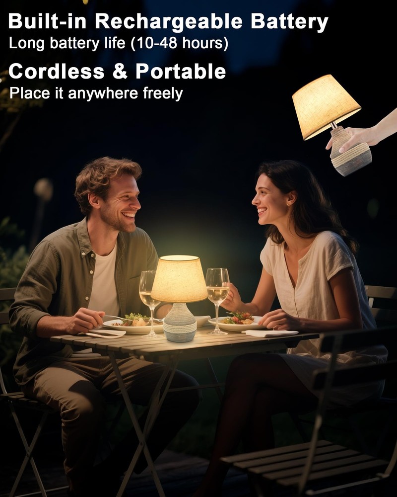 INTELIVE 10" H Small Rechargeable Cordless Ceramic Table Mini-10"H, White