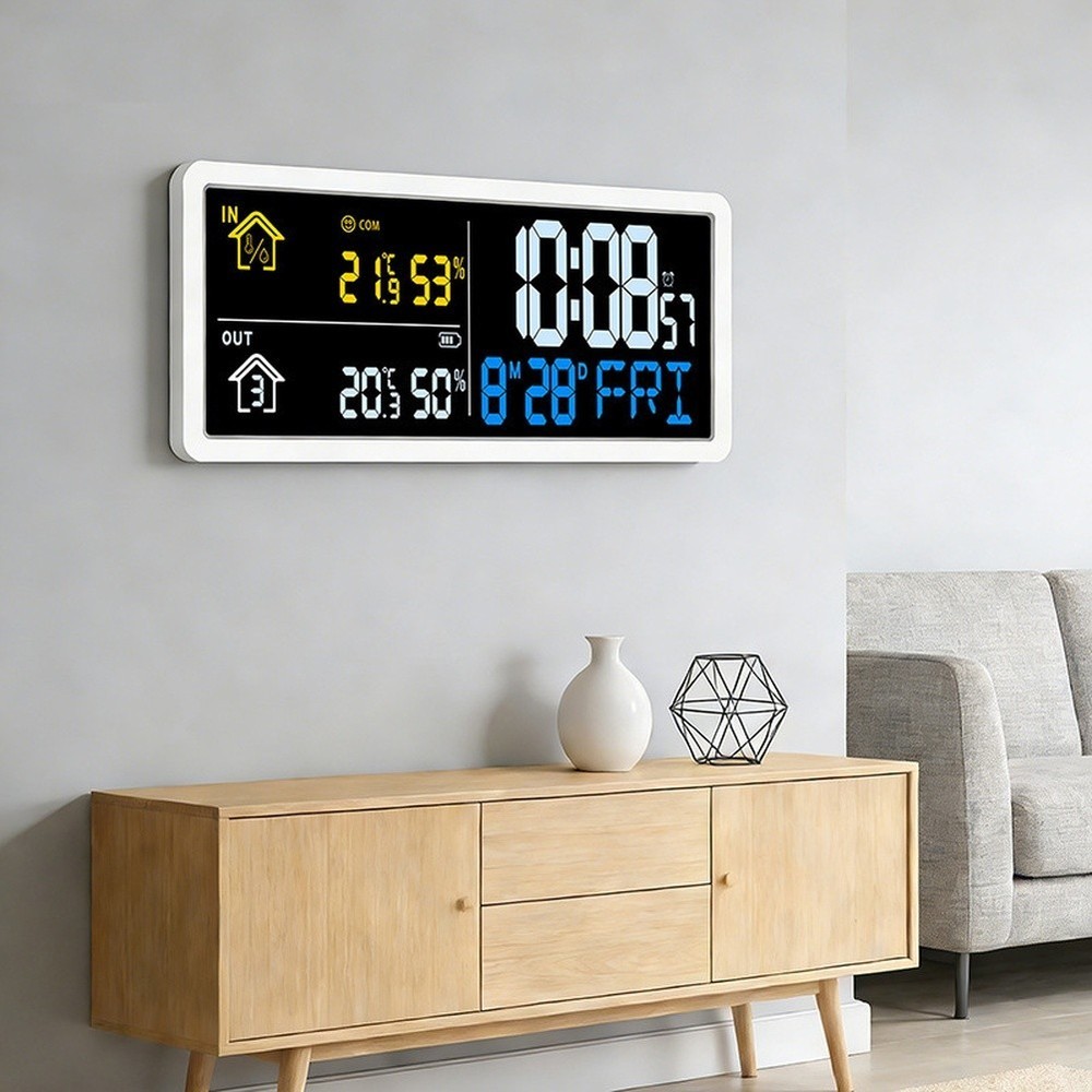 Multi Function Digital Wall Clock Indoor Outdoor Temperature Humidity Indicator