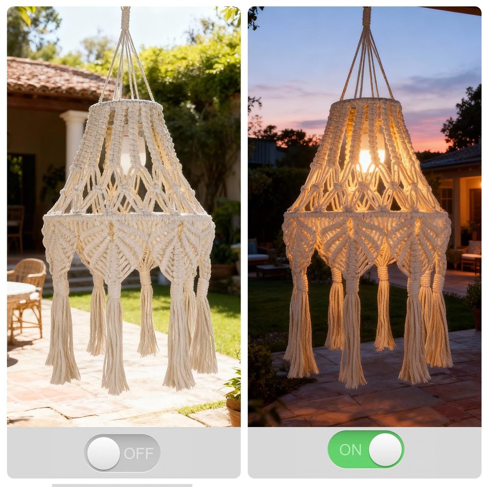 Boho Chic Macrame Pendant Lights with Tassels, Remote Control Dimmable Timer ...