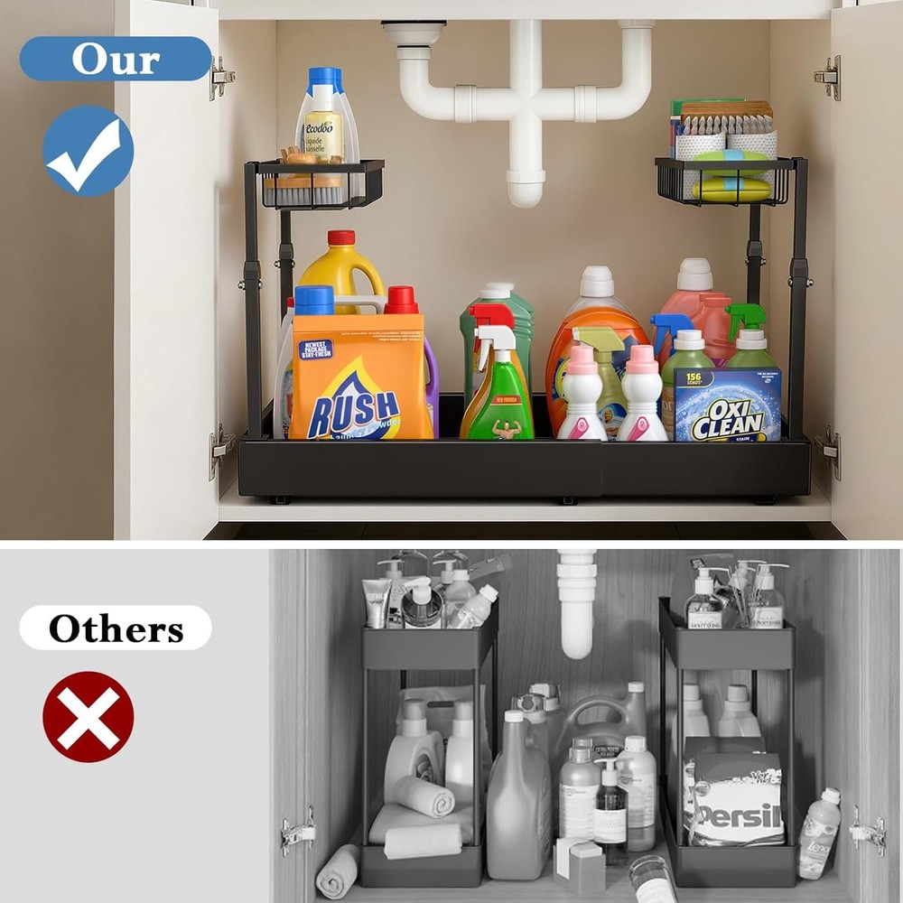 Under Sink Organizer 2 Tier Under the Sink Storage Expandable Adjustable Slide
