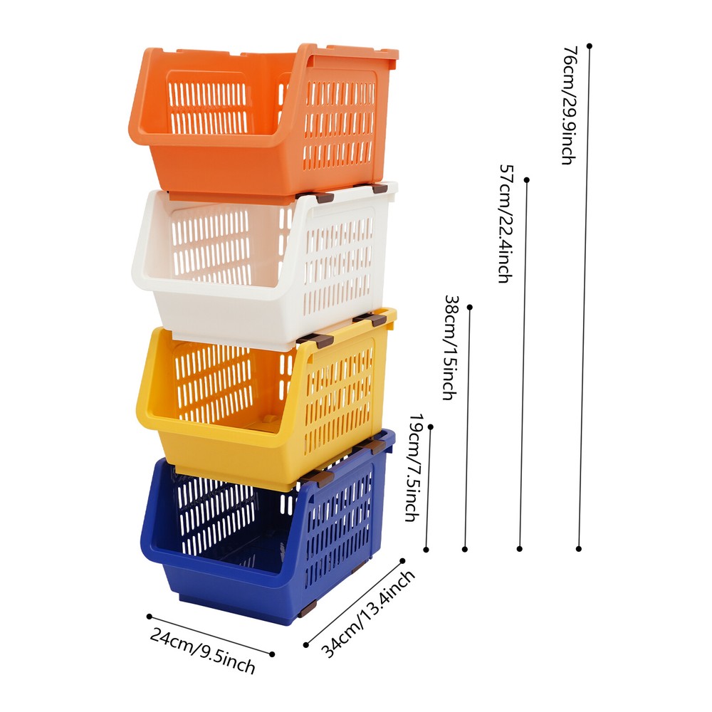 4 PCS Stacking Storage Baskets, Multi-tiered Plastic Stackable Organizer Bins