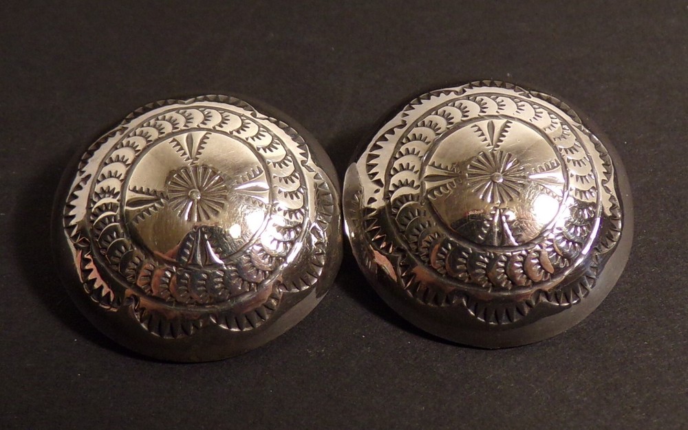 vintage Navajo (Dine) sterling silver shield clip earrings with stamped designs